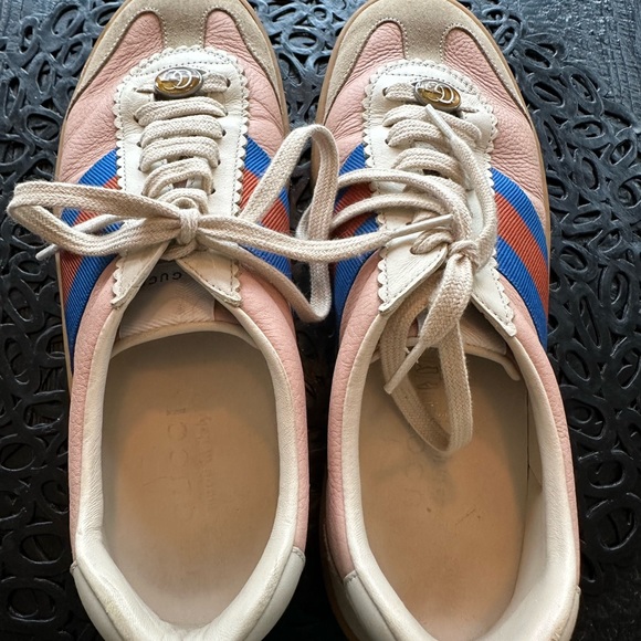 Gucci men’s pink leather sneaker with stripes - Picture 4 of 7